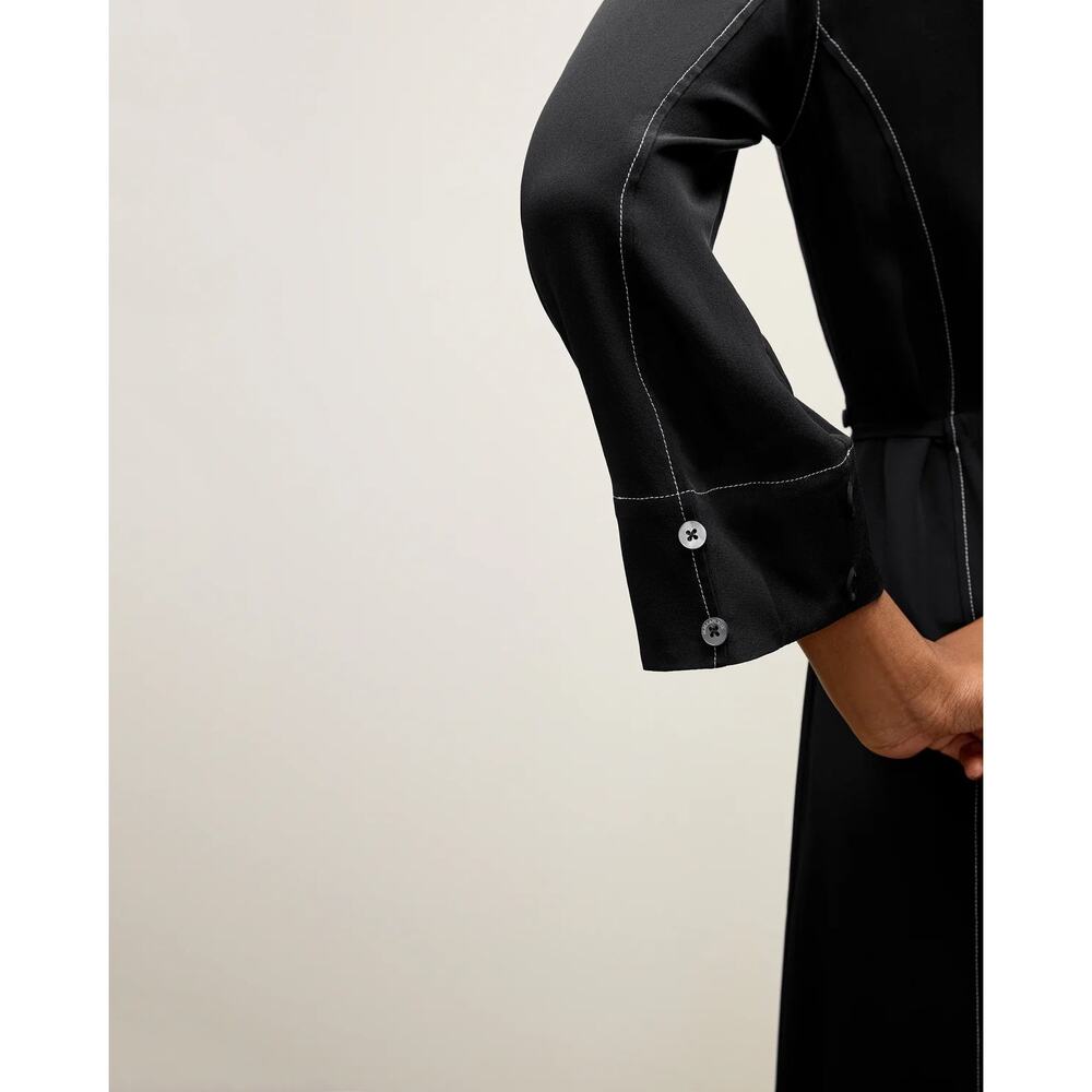 MM Lafleur The Pepper Midi Dress Black Top Stitch Medium Washable Silk Chic NWT - Picture 3 of 15